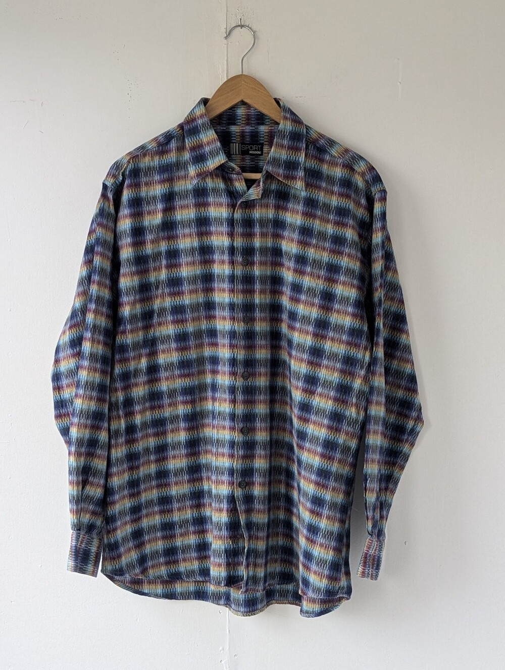 Vintage Missoni Sport Cotton Long Sleeve Multi Color Button-Down Shirt Size 50